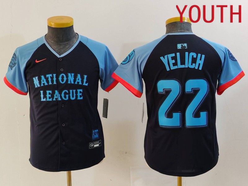 Youth Milwaukee Brewers #22 Yelich Blue All star 2024 Nike MLB Jersey style 1